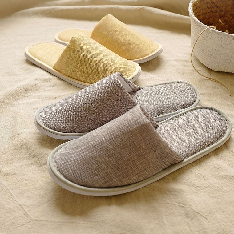 100% linen hotel supplies non-disposable cotton and linen slippers washable slippers