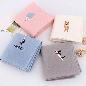 XIAOAO Embroidered gauze towel for children Cartoon double-sided gauze with terr