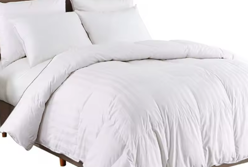 All Season Stripe White 100% Egyptian Cotton Shell Microfiber Down Comforter