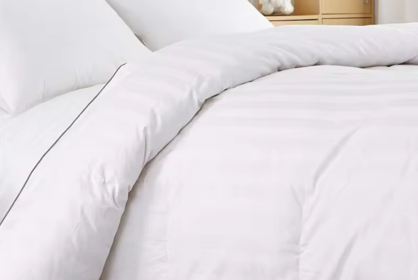 All Season Stripe White 100% Egyptian Cotton Shell Microfiber Down Comforter